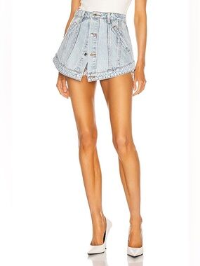 Light Blue Denim Panelled Mini Skirt